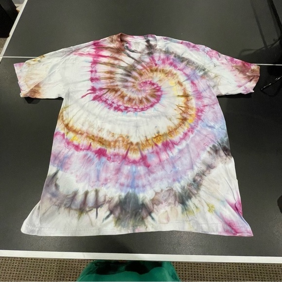 Funky tie dye t-shirt 3XL purple gold gray blue spiral ice dye - Picture 4 of 10